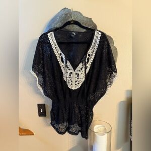 Chic Black Lace Blouse with White Accents